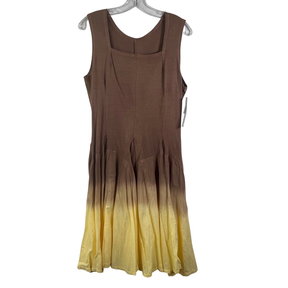 Luna Luz Ombre Sleeveless Dress Brown Yellow Cotton Knit Woven XL Made in USA